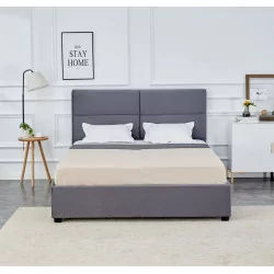 Lit rembourré 160x200 en velours gris – design moderne avec tiroir de rangement | Golddeco