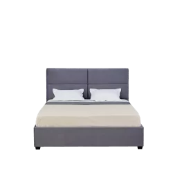 Lit rembourré 160x200 en velours gris – design moderne avec tiroir de rangement | Golddeco