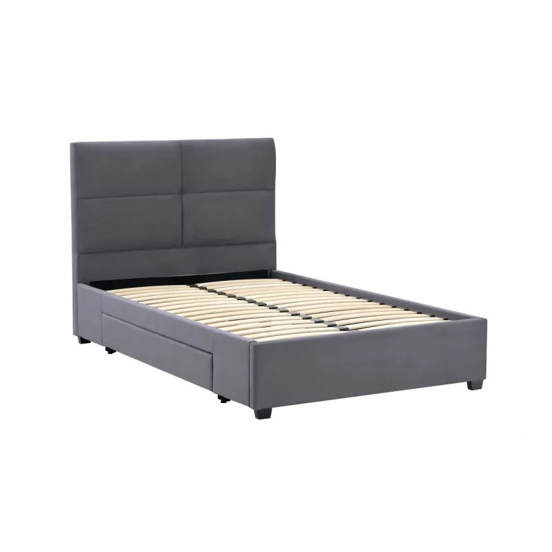 Lit rembourré 120x200 en velours gris – design moderne avec tiroir de rangement | Golddeco