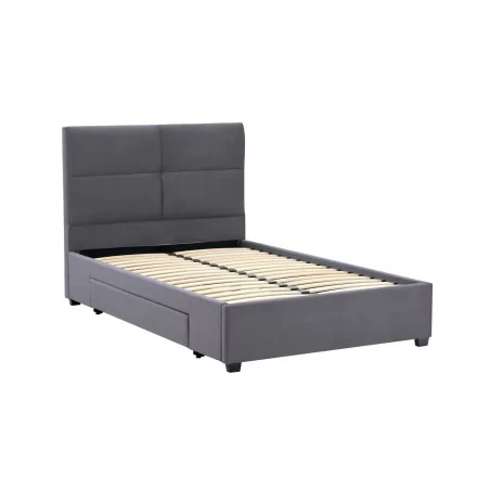 Lit rembourré 120x200 en velours gris – design moderne avec tiroir de rangement | Golddeco