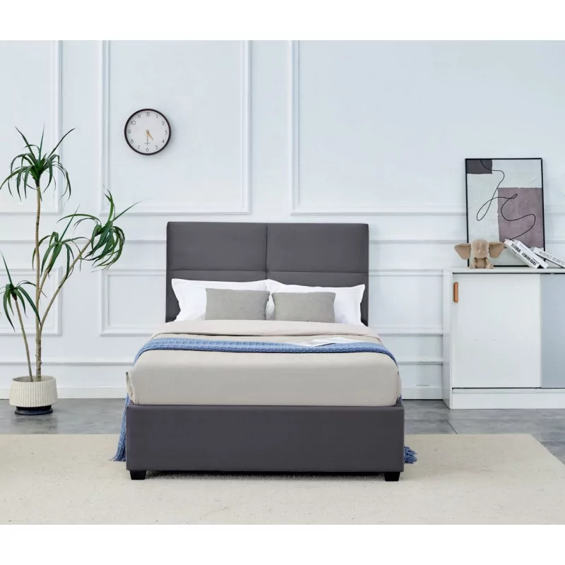 Lit rembourré 120x200 en velours gris – design moderne avec tiroir de rangement | Golddeco