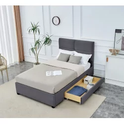 Lit rembourré 120x200 en velours gris – design moderne avec tiroir de rangement | Golddeco