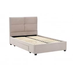 Lit capitonné 120x200 en velours beige – design élégant avec tiroir de rangement | Golddeco