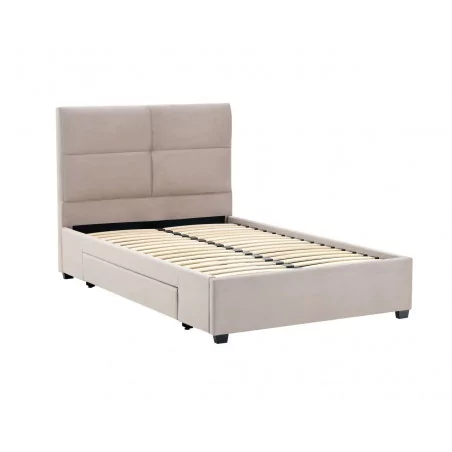 Lit capitonné 120x200 en velours beige – design élégant avec tiroir de rangement | Golddeco