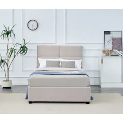 Lit capitonné 120x200 en velours beige – design élégant avec tiroir de rangement | Golddeco