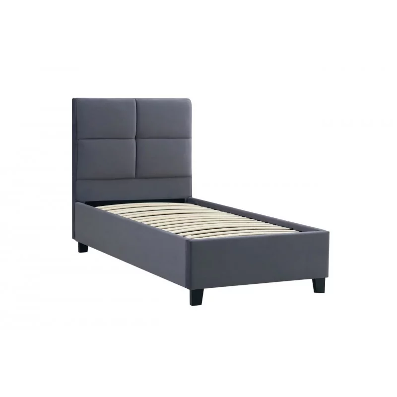 Lit rembourré 90x200 en velours gris – design moderne et tête de lit matelassée | Golddeco