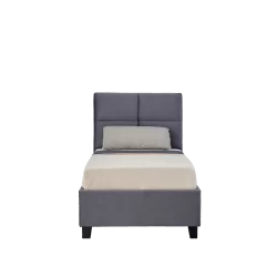 Lit rembourré 90x200 en velours gris – design moderne et tête de lit matelassée | Golddeco