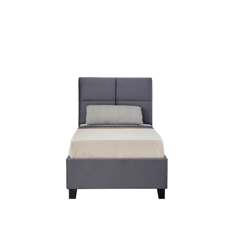 Lit rembourré 90x200 en velours gris – design moderne et tête de lit matelassée | Golddeco