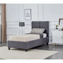 Lit rembourré 90x200 en velours gris – design moderne et tête de lit matelassée | Golddeco
