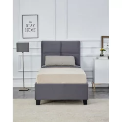 Lit rembourré 90x200 en velours gris – design moderne et tête de lit matelassée | Golddeco