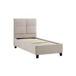 Lit capitonné 90x200 en velours beige – tête de lit matelassée au style élégant