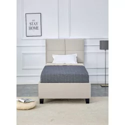 Lit capitonné 90x200 en velours beige – design élégant et confort haut de gamme | Golddeco