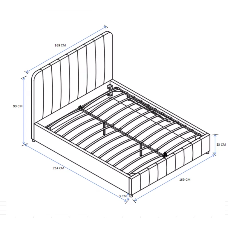 Lit rembourré 160x200 en velours gris – coffre de rangement à vérins | Golddeco