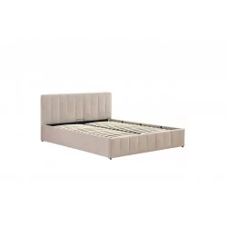 Lit capitonné 160x200 en velours beige avec coffre de rangement – ouverture assistée par vérins