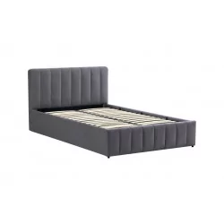 Lit rembourré 120x200 en velours gris avec coffre de rangement – ouverture assistée par vérins