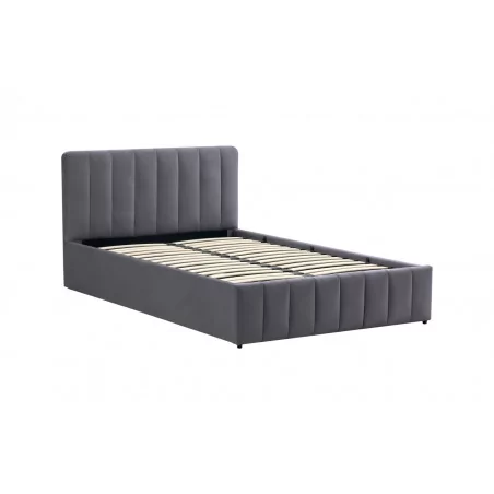 Lit rembourré 120x200 en velours gris – coffre de rangement intégré | Golddeco