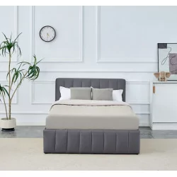 Lit rembourré 120x200 en velours gris – coffre de rangement intégré | Golddeco