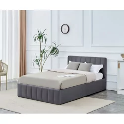 Lit rembourré 120x200 en velours gris – coffre de rangement intégré | Golddeco