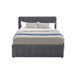 Lit rembourré 120x200 en velours gris – coffre de rangement intégré | Golddeco