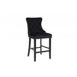 Tabouret WINDSOR velours noir – Style capitonné chic