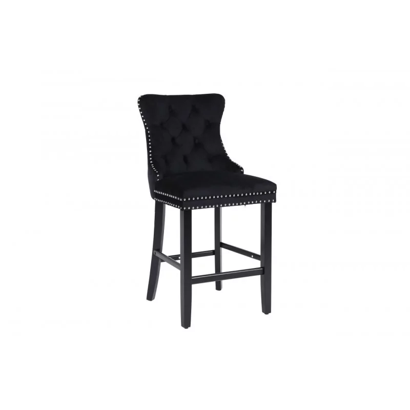 Tabouret WINDSOR velours noir – Style capitonné chic