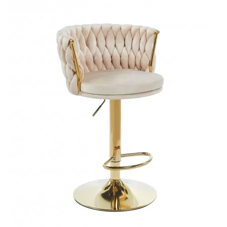 Tabouret de bar MAEVA en velours beige structure dorée brillante | Élégance Golddeco