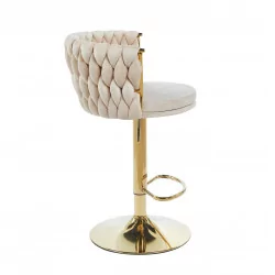 Tabouret de bar MAEVA en velours beige structure dorée brillante | Élégance Golddeco