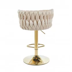 Tabouret de bar MAEVA en velours beige structure dorée brillante | Élégance Golddeco