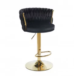 Tabouret de bar MAEVA en velours noir structure dorée brillante | Élégance Golddeco
