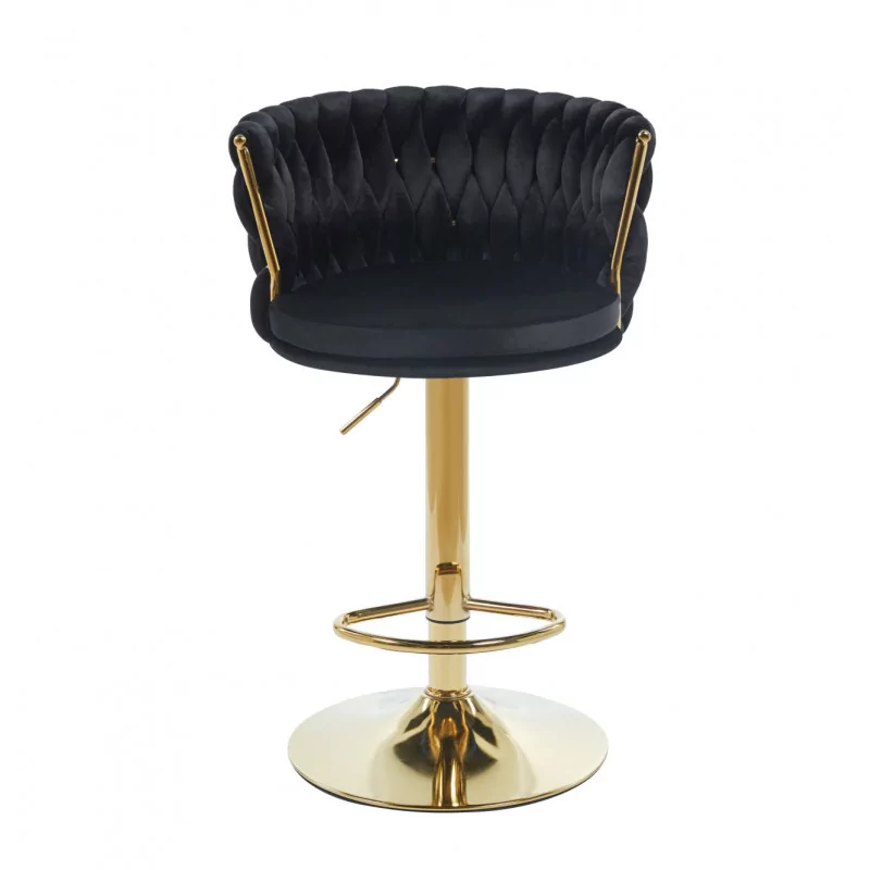 Tabouret de bar MAEVA en velours noir structure dorée brillante | Élégance Golddeco