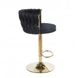 Tabouret de bar MAEVA en velours noir structure dorée brillante | Élégance Golddeco
