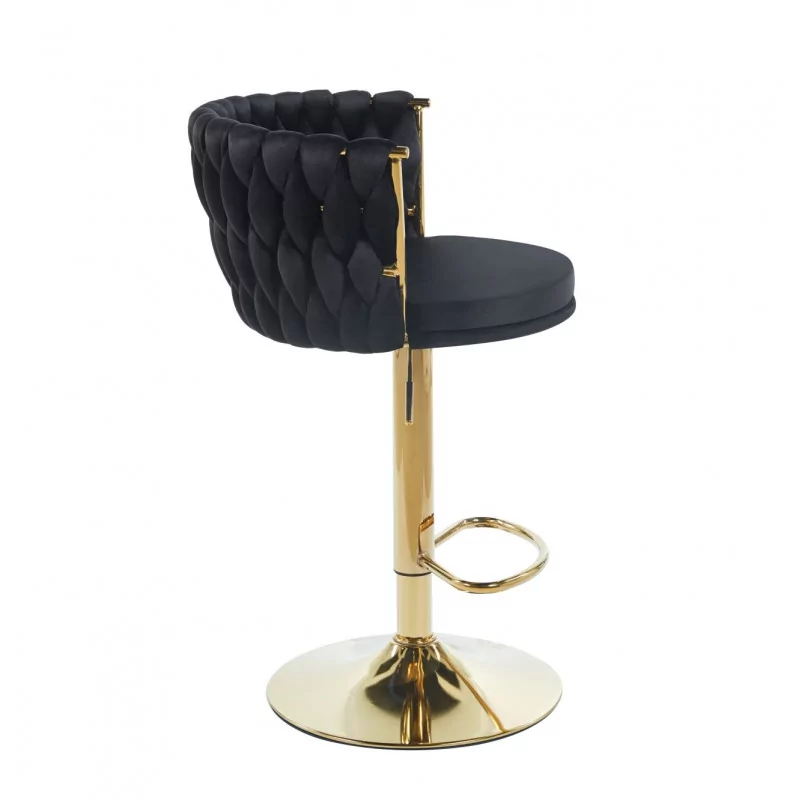 Tabouret de bar MAEVA en velours noir structure dorée brillante | Élégance Golddeco
