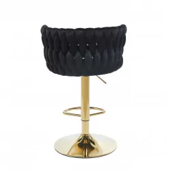 Tabouret de bar MAEVA en velours noir structure dorée brillante | Élégance Golddeco