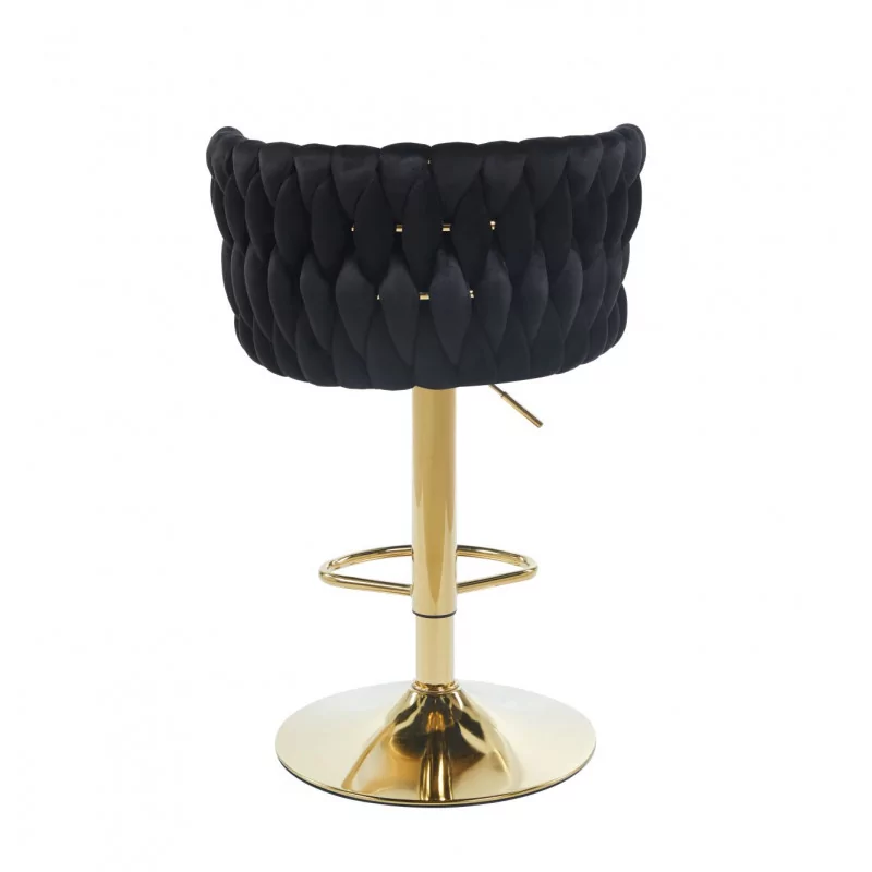 Tabouret de bar MAEVA en velours noir structure dorée brillante | Élégance Golddeco