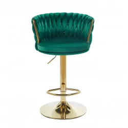 Tabouret de bar MAEVA en velours vert structure dorée brillante | Élégance Golddeco