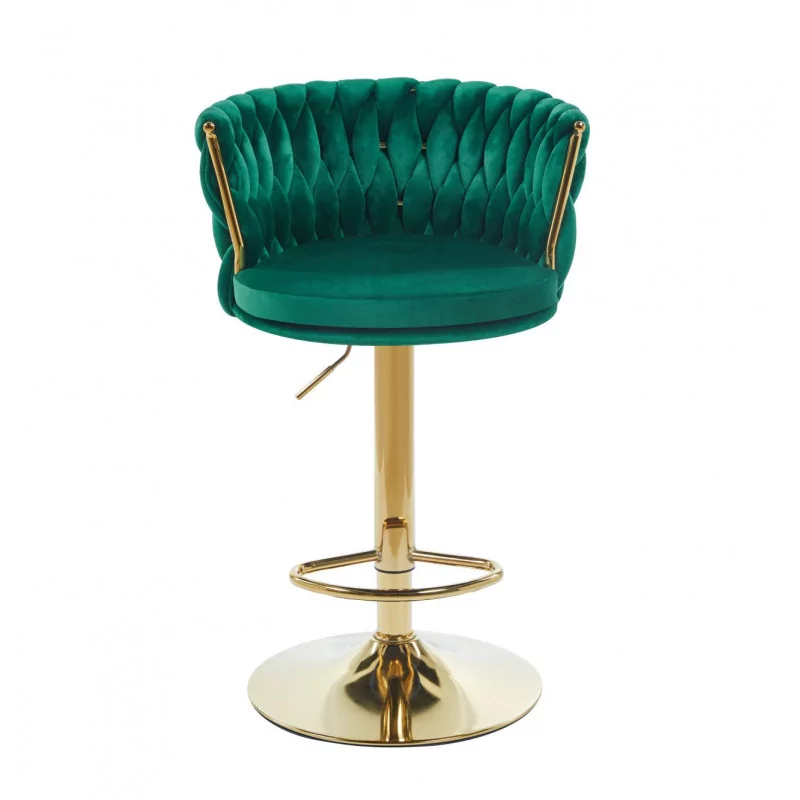 Tabouret de bar MAEVA en velours vert structure dorée brillante | Élégance Golddeco