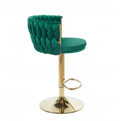 Tabouret de bar MAEVA en velours vert structure dorée brillante | Élégance Golddeco