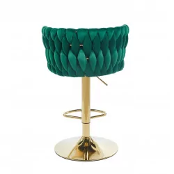 Tabouret de bar MAEVA en velours vert structure dorée brillante | Élégance Golddeco