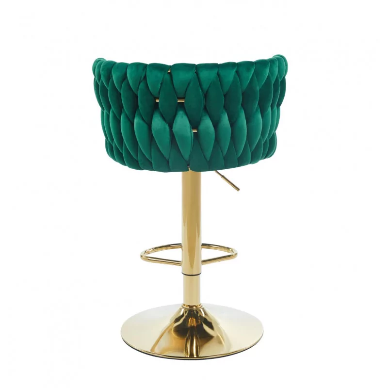 Tabouret de bar MAEVA en velours vert structure dorée brillante | Élégance Golddeco