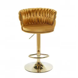Tabouret de bar MAEVA en velours curry structure dorée brillante | Style Golddeco