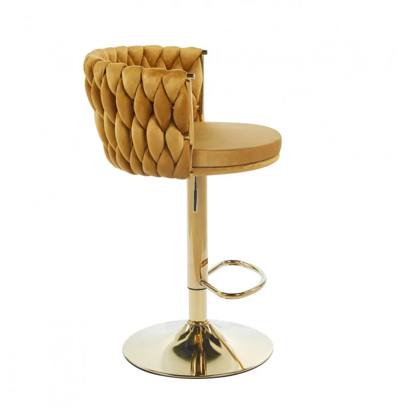Tabouret de bar MAEVA en velours curry structure dorée brillante | Style Golddeco
