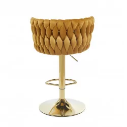 Tabouret de bar MAEVA en velours curry structure dorée brillante | Style Golddeco