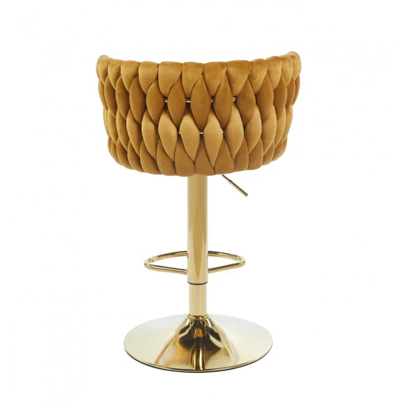 Tabouret de bar MAEVA en velours curry structure dorée brillante | Style Golddeco