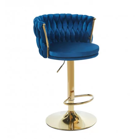 Tabouret de bar MAEVA pivotant en velours bleu structure dorée | Collection Golddeco