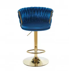 Tabouret de bar MAEVA pivotant en velours bleu structure dorée | Collection Golddeco