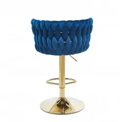 Tabouret de bar MAEVA pivotant en velours bleu structure dorée | Collection Golddeco