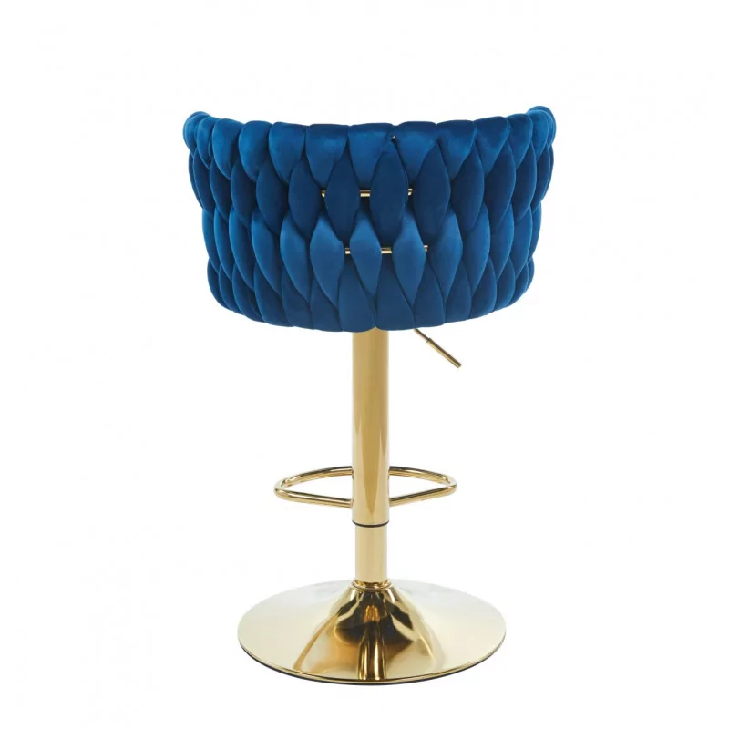 Tabouret de bar MAEVA pivotant en velours bleu structure dorée | Collection Golddeco
