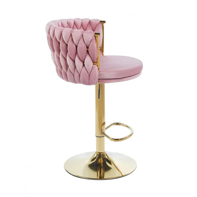Tabouret de bar MAEVA en velours rose structure dorée brillante | Collection Golddeco