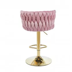 Tabouret de bar MAEVA en velours rose structure dorée brillante | Collection Golddeco
