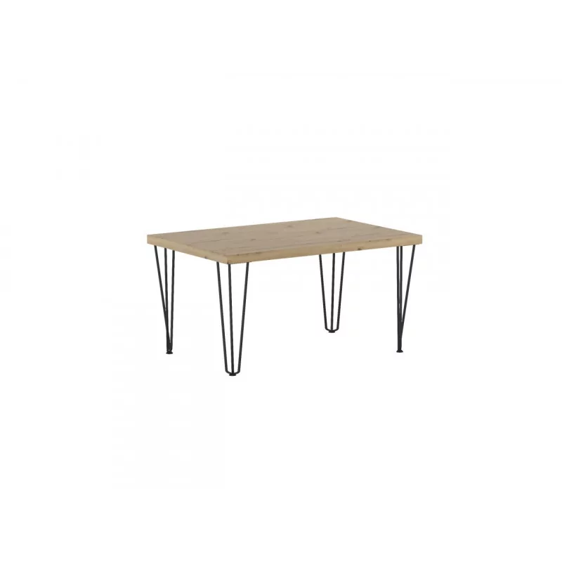 Table basse carrée industrielle – Aspect chêne artisanal & pieds noirs